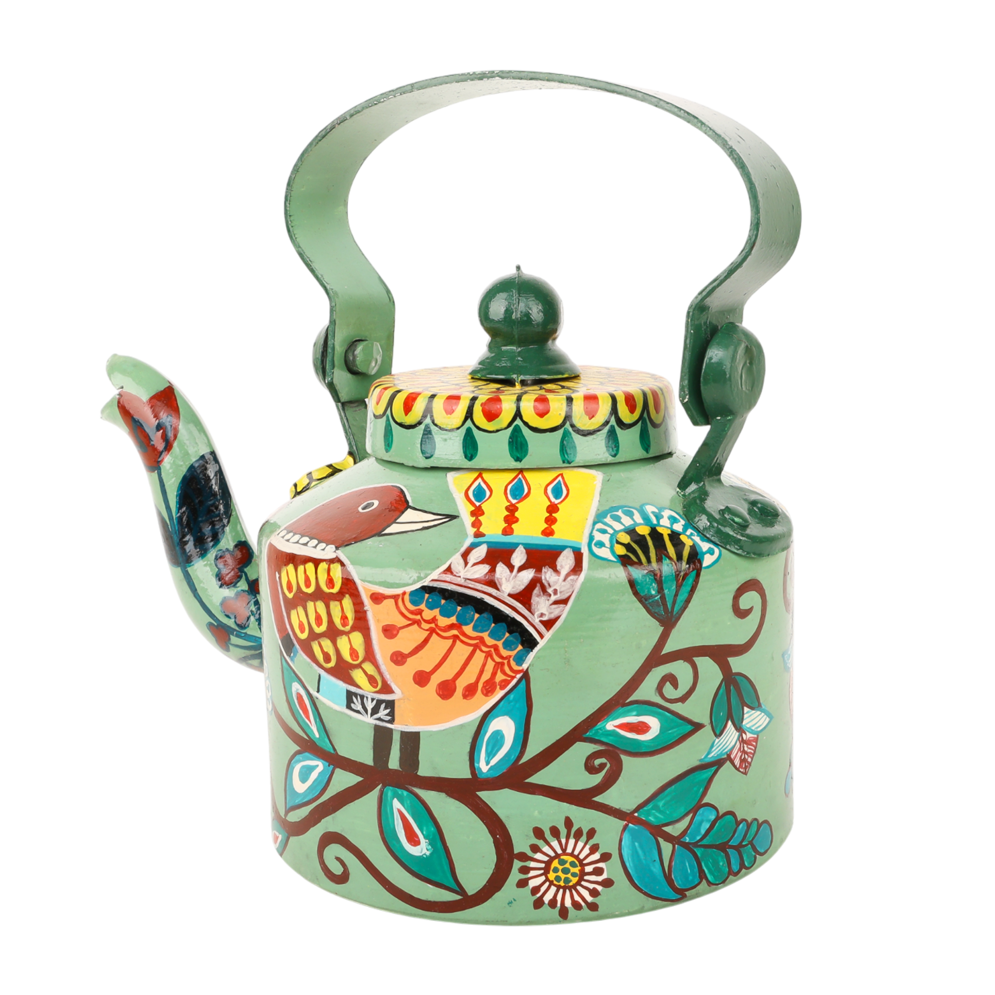 INDHA Hand-Painted Aluminum Decorative Kettle – Sparrow on Branch Artwork | Nature-Inspired Bird Design | 1-Litre | Home Décor, Tea Serving & Gifting