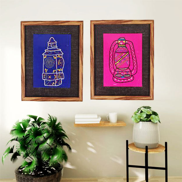 INDHA Hand-Embroidered Lantern Embroidery Wall Decor Wall Hanging Decor, Home Decor, Wall Shelves, Wall Hangings for Home Decoration, Wall Decor, Room Decor Items for Bedroom, Aesthetic Room Decor, Wall Hanging, Bedroom Decoration Items